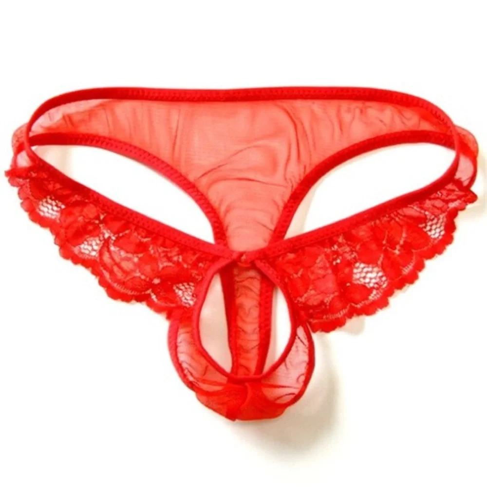 Ultra Thin Open Underwear Men Hole G String Men Transparent Lace See Through.